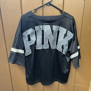 Victoria’s Secret VS PINK Bling 2016 Mesh Black Jersey Cropped Tee RARE Size M